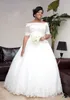 Nigeria Lace Off Shoulder Trouwjurken Sheer Halve Mouwen Beaded Lace Up Plus Size Bruidsjurken A Line Afrikaanse Bruiloft vestidos242s