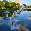 Heady Glass Bong Recycler Bong Unique Green Purple Sidecar Narghilè Tubi d'acqua Soffione doccia Perc Percolatore Oil Dab Rigs 14mm Joint With Bowl