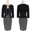 Hgte Kvinnor Höst Retro Faux Jacka One-Pip Polka Dot Contrast Patchwork Wear to Work Office Business Sheath Dress Y19052901