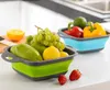 Kitchen Foldable Fruit Vegetable Washing Basket Strainer Portable Silicone Colander Collapsible Drainer With Handle Kitchen Tools