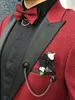 Burgundy Groom Wedding Tuxedos Mens Prom Tuxedo Suits Slim Fit Black Peaked Lapel 2 Pieces Jacket Vest1