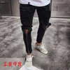 Moda-Yeni Erkek Skinny Jeans Rahat Ince Biker Kot Denim Diz Delik Hiphop Pantolon Yıkanmış Yıkanmış Yüksek Kalite Ücretsiz Kargo