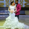2020 Elegante Spitze Lange Ärmel Meerjungfrau Afrikanisches Hochzeitskleid mit Rüschen Zug Südafrika Plus Size Nigeria Hochzeit Brautkleider
