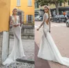 2020 Julie Vino Abiti da sposa a sirena Profondo scollo a V in pizzo 3D Appliqued floreale Abito da sposa a maniche lunghe Abiti da sposa senza schienale Abiti Da Sposa