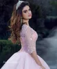 2019 schattige roze quinceanera jurk prinses puffy baljurk kant zoete 16 leeftijden lange meisjes prom party pageant toga plus size op maat gemaakt