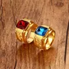 SQUARE RED STONE HIP-HOP MEN RING IN GOLDEN STAINLESS STEEL ENGRAVE DRAGON RINGS MENS JEWELRY