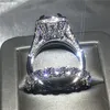 Choucong Amantes anel conjunto de almofada de corte 8ct Diamante Branco de Ouro Preenchido 925 de Noivado De Prata Anéis Da Banda De Casamento Para As Mulheres