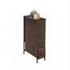 Brown Narrow Dresser Vertical Storage Unit +4 Fabric Drawers Slim Storage Tower