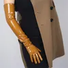 Fashion-Patent Leather Long Gloves Extra Long Elbow PU Simulation Leather Bright Mirror Light Pink 60cm T09