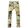 Sokotoo Hommes Mode Tiger Chain Imprimer Jeans Homme Slim Fit Mince Denim Pantalon Long Pantalon Livraison Gratuite Y19072301
