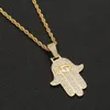 Colar com pingente de amuleto de mão de Fatima Iced Out com zircônia cúbica Iced Out Hip Hop prata ouro como presentes