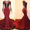 Gorący sprzedawanie z długim rękawem Illusion Prom Dresses Mermaid Afryki Koronki Sheer Pagewanta Arabski Dubai Formalne Długie Party Suknie Wieczorowe Suknia