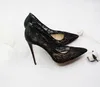 2019 Black Lace High Heel Eden Heel Heel 웨딩 신부를위한 웨딩 웨딩 신발 붉은 바닥 여성 디자이너 발 뒤꿈치가 뾰족한 발가락 12 cm 신부 sho263k