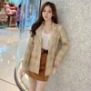 Designer Runway Tweed Wool Jacket Coat 2019 Autumn Winter Women Notched Single-button Golden Small Suits Plaid Pocket Outerwear