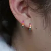 2018 Fine 925 Sterling Zilveren Sierlijke Earring Minimal Delicate Design Rose Goud Kleurrijke Regenboog CZ Dames Mode Hoop Oorbellen