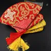 Tassel Zipper Small Purse Gift Bag Chinese Silk Brocade Women Makeup Cosmetic Packaging Pouch Vintage Floral fan-shaped Coin Phone Wallet
