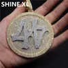 Iced Out Big Round Spinner nummer 44 Pendant Necklace Gold Plated Mens Hip Hop Bling Jewelry Gift293y