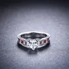 Wholesale- Ruby Crystal Love Heart Zircon Finger Ring Beauty Women Ring Wife Engagement Wedding Christmas Family Gift Mother Size 6 7 8
