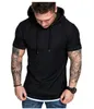 2019 Men Round Neck Solid Color Hooded Short-Sleeved T-Shirt Striped Pleated Raglan Sleeves European And American Men Clothing