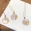 Spring/summer 925 Sterling Silver Mother-of-pearl Necklace Gold Color Ladies Clavicle Chain Zodiac Coin Shape Pendant