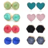 Fashion 10mm 13mm Handmade Druzy Trendy Jewelry Womens Simple Gold Filled Round Heart Hexagon Drusy Wholesaling Resin Stone Stud Earring