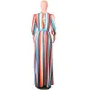 Fashion-Sexy Women Stripe Långärmade Klänningar Slash Neck Hollow Out Split Party Dresses Womens Club Kläder