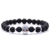 New Trendy Womens Natural Lava Stone Link Braceletes de Ouro / Prata Banhado Liga Crown Charm Pulseira