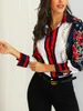 2019 Kvinnor Fashion Elegant Office Look Work Wear Party Shirt Female Tops Weekend Floral Chains Print Casual Blus