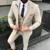 Üst Satış 3 Parça Zarif Bej Damat Düğün Smokin Özel Resmi Damat Groomsman Takım Elbise En İyi Hazır İş Suits (Ceket + Pantolon + Yelek)