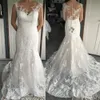 Nuovi Modest Lace Mermaid Abiti da sposa Abiti eleganti Illusione Sheer Jewel Cow Cow Court Tren Capped Manica Abiti da sposa Bridal Abiti da sposa