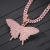 Iced Out rosa Tier Schmetterling Halskette Anhänger mit Tenniskette rosa Kubikzircon Herren Damen Hip Hop Schmuck