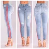 Mode- straat jeans vrouwen basic klassieke hoge taille skinny potlood denim broek gestreepte gescheurde gat elastische stretch jean vrouwen plus size