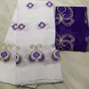 5Yards Fashion white african cotton fabric with nice pattern embroidery and 2yards fuchsia blouse net lace set for dress BC73-8