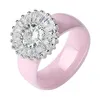 100% S925 Sterling Silver Eleganckie Kobiety Olśniewający Kwiat Ring CZ Cyrkon Rocznica Ring Zdrowe Pierścienie Ceramiczne Zaręczynie