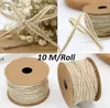 10m / Rolka Szerokość 0.7cm Jute Burlap Rolls Hessian Wstążka Z Koronką Vintage Rustykalne Dekoracje Ślubne Ornament Party Wedding Decor Boże Narodzenie