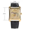 Mechanical Watch for Men Unique Rectangle Skeleton Men Watch Manual Mechanic Genuine Leather Band Cool Wrist Watches reloj