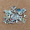 100pcs lots mixte émail carré Jésus-Christ icône charmes religieux perle avec fermoir mousqueton ajustement bracelet à breloques bijoux à bricoler soi-même 13 2x30m241U