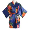 Charmig V-Neck Kimono Badrock Rayon Sleepwear Mini Bride Bridesmaid Bröllop Robe Skriv ut Floral Nightwear Nightdress One Size