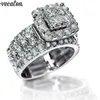 Vecalon Luxury Lovers Promise Ring 925 Sterling Silver Diamond CZ Engagement Bröllop Band Ringar för Kvinnor Män Smycken Gift