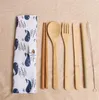 Bamboe States Set Draagbare Bamboe Chopsticks Vork Lepel Straw Servies Set Reizen Eco-vriendelijke bestek Set