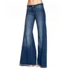 Damer destored flare jeans knapp midja bell bottom denim byxor hög midja personlighet temperament lös stil kvinnors byxor
