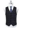 Classic Black Plaid Men Bröllop Tuxedos Slim Fit One Button Prom Passar Man Party Blazer Suit (Jacka + Vest + Byxor)