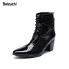 Batzuzhi 7 cm Botas de Salto Alto Homens Lace-up Bonito Vestido De Couro Botas de Festa Negra e Botas de Casamento Dos Homens Designer de botas hombre