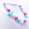 Azul + Ivory Cor Chunky NecklaceBracelet Set Moda Bow Beads crianças da menina da criança Bubblegum Colar Bead Chunky Set Jóias