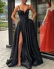 Red Dubai Médio Oriente baratos Sexy Prom Dresses Preto Azul Royal Champagne Spaghetti For Women alta Dividir cetim Formal Prom Vestidos