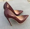 Hot Sale-Real Photo Luxura Äkta Läder Mode Kvinnor Lady Burgundy Lather Läder Point Toe High Heels Skor 12cm 10cm 8cm