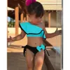 LOOZYKIT 2020 New Summer Baby Kids Girl Two Piece Swimsuit Child Swimwear Ruffles Bow Water Sports Bikini Shoulder Beach Bathing