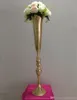 Nowy Royal Gold Silver Wysoki Duży Kwiat Wazon Wąska Tabela Centerspectes Decor Party Road Lead Flower Holder Metal Flower Rack Do DIY Event