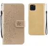 Étui portefeuille en cuir pour iPhone 11 Pro X XR XS Max Samsung Galaxy S20 fleur de prunier gaufrage housse de protection