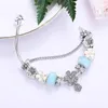 Vente en gros - Bracelet de perles de verre rose glamour pour Pandora Style Crystal Snowflake Pendentif Lady Bangle Jewelry